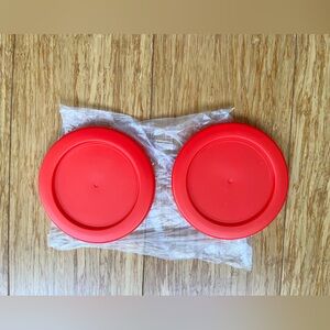 SOLD Set Of 2 Brand New Pyrex Storage Red Replacement Snap Lid Cover 4" Diameter